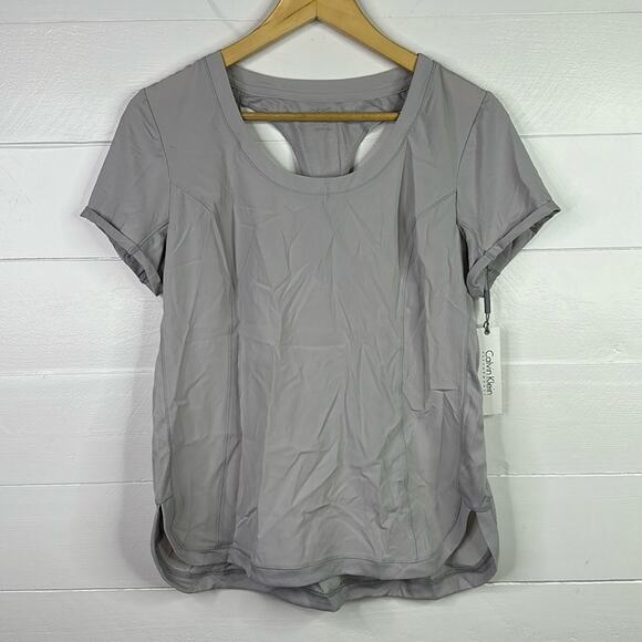 CALVIN KLEIN Gray‎ Quick Dry Short Sleeve Active Gym Workout Shirt Size Medium - Picture 1 of 11